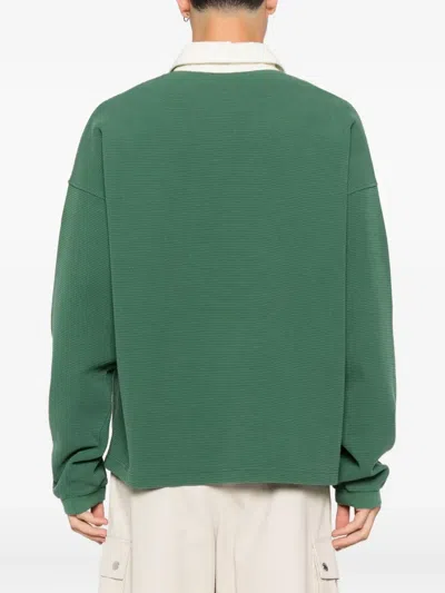 Summer Games Waffle-textured Long-sleeve Polo Shirt In Green