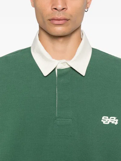 Summer Games Waffle-textured Long-sleeve Polo Shirt In Green