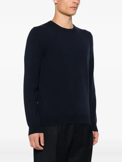 Malo Crew Neck Wool Sweater With Long Sleeves In Blue