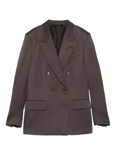 Tom Ford Double-breasted Blazer With Structured Shoulders In Brown