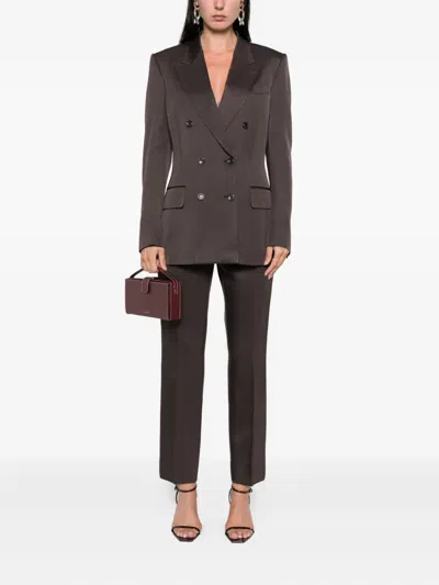 Tom Ford Double-breasted Blazer With Structured Shoulders In Brown