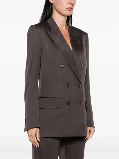 Tom Ford Double-breasted Blazer With Structured Shoulders In Brown