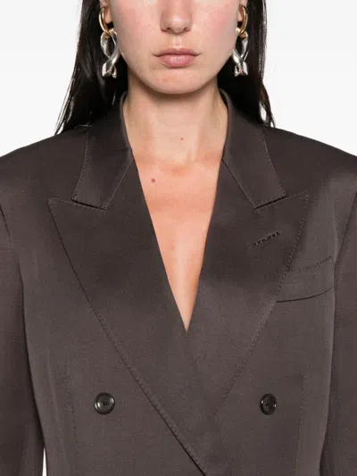 Tom Ford Double-breasted Blazer With Structured Shoulders In Brown