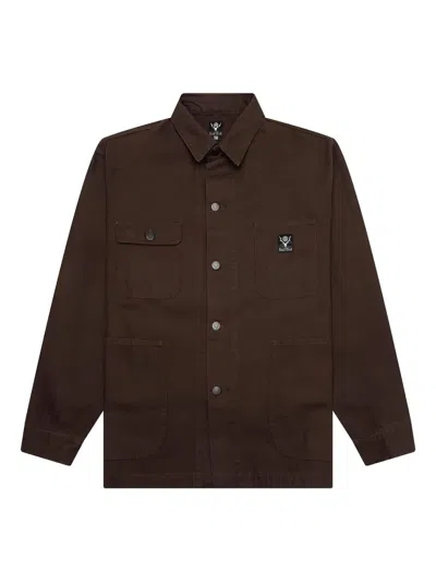 South2 West8 Brown Utility Jacket With Classic Collar And Structured Silhouette In Brown