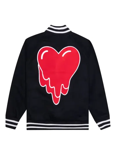 Emotionally Unavailable Melting-heart Varsity Jacket In Black
