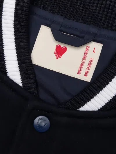 Emotionally Unavailable Melting-heart Varsity Jacket In Black