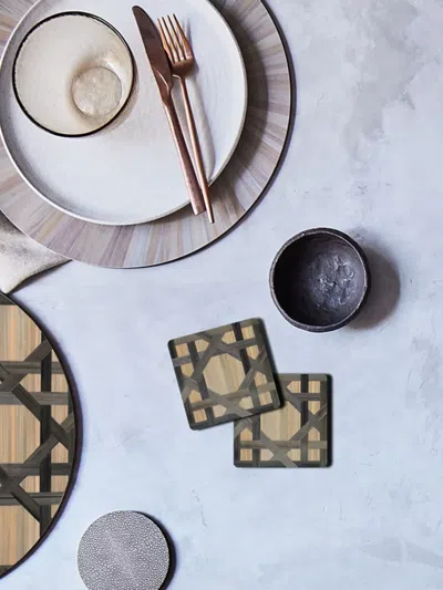 Hestialiving Epoch Square Lattice Coasters (set Of Four) In Neutral