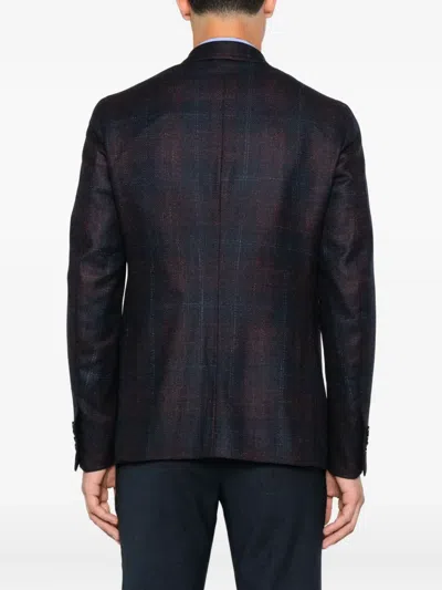 Isaia Double-breasted Checked-pattern Blazer In Blue