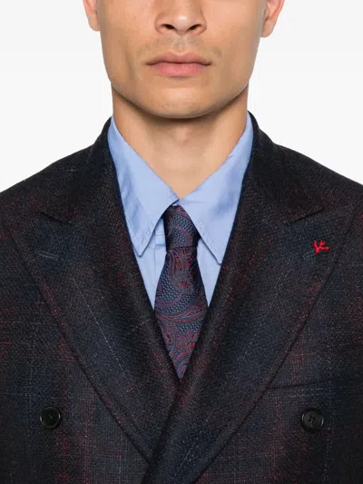 Isaia Double-breasted Checked-pattern Blazer In Blue