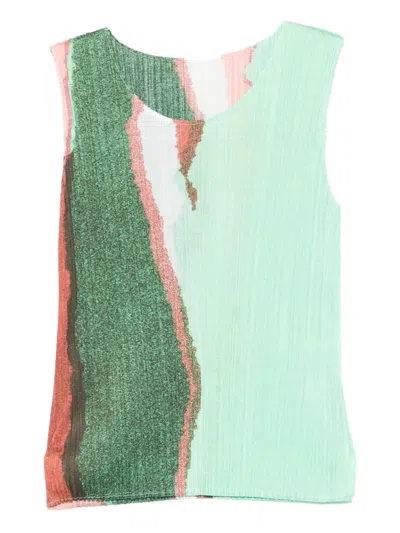 Issey Miyake Abstract-print Sleeveless Top In Green