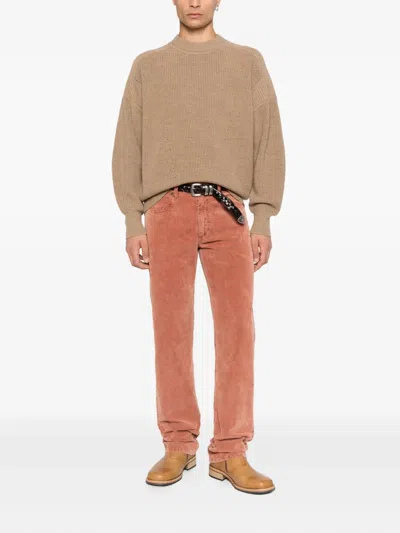 Isabel Marant Straight-leg Corduroy Pants With Textured Finish In Brown