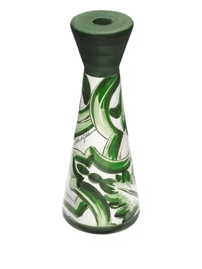 Dolce & Gabbana Medium Printed Candle Holder In Green
