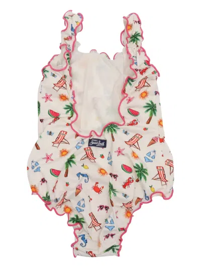 Mc2 Saint Barth Ruffled Print Swimsuit In Neutral