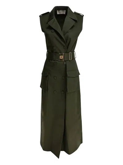 Elie Saab Gabardine Midi Dress Palm Shade40 In Green