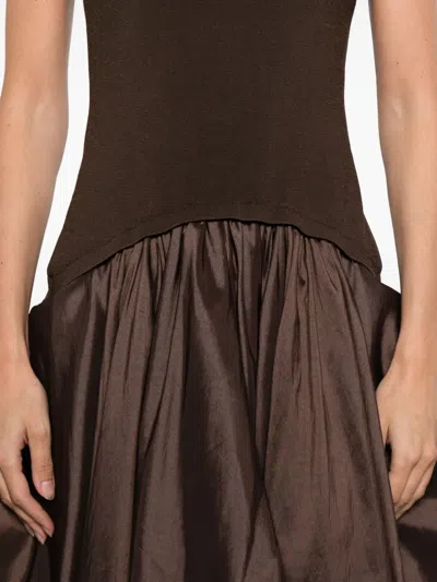 Simkhai Izzy Strapless Taffeta Midi Dress In Brown