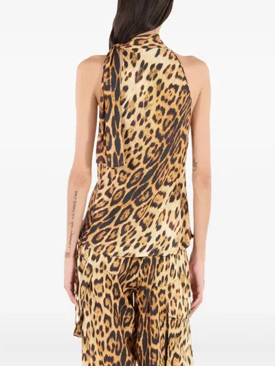 Roberto Cavalli Leopard-print Halter-neck Top In Animal Print