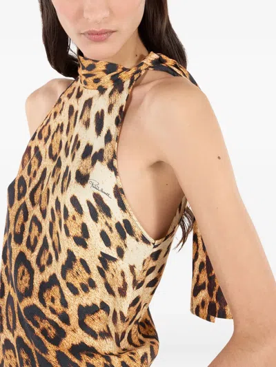 Roberto Cavalli Leopard-print Halter-neck Top In Animal Print