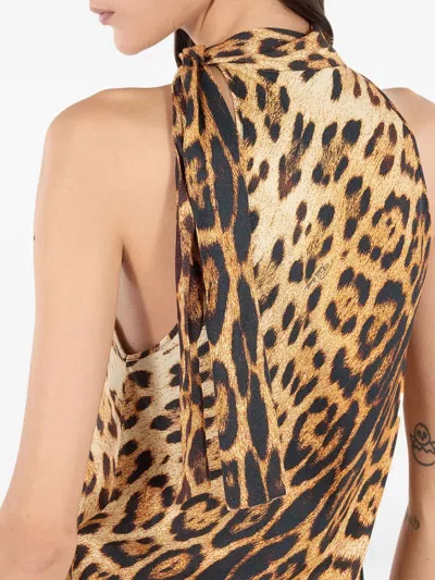 Roberto Cavalli Leopard-print Halter-neck Top In Animal Print