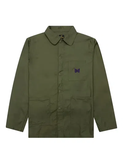 Needles Embroidered Cotton Shirt Jacket In Green