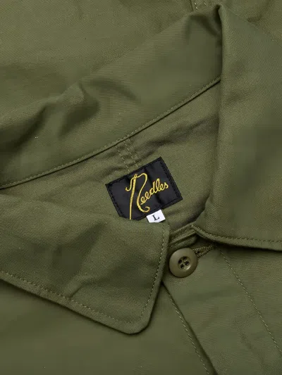 Needles Embroidered Cotton Shirt Jacket In Green