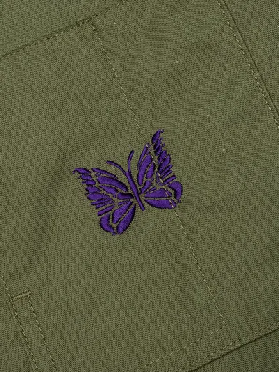 Needles Embroidered Cotton Shirt Jacket In Green