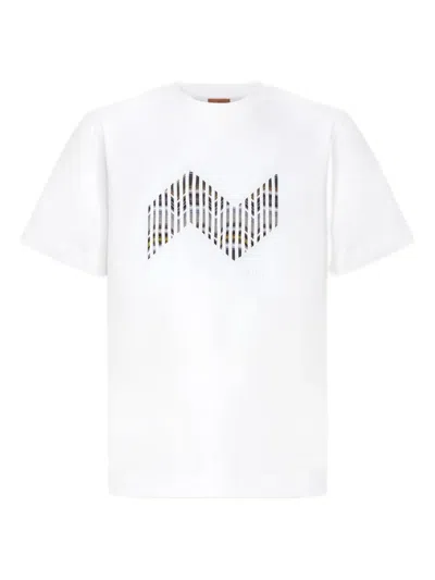 Missoni Short Sleeve T-shirt With Geometric Zigzag Insert And Logo In White