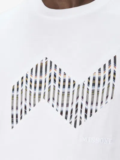Missoni Short Sleeve T-shirt With Geometric Zigzag Insert And Logo In White