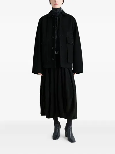 Lemaire Collared Boxy Jacket Front Pockets Stitching In Black