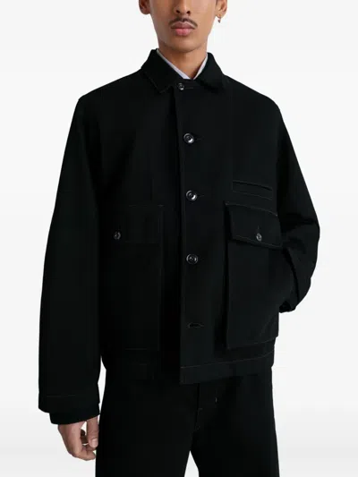 Lemaire Collared Boxy Jacket Front Pockets Stitching In Black