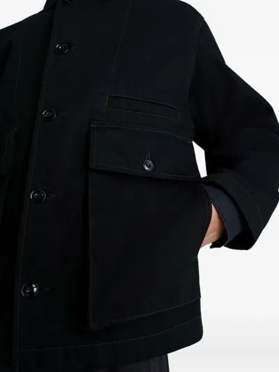 Lemaire Collared Boxy Jacket Front Pockets Stitching In Black