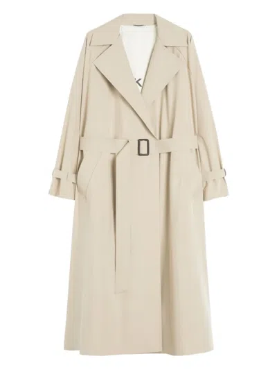 Weekend Max Mara Max Mara Weekend Long Waterproof Jacket In Barley With Belt In Neutral