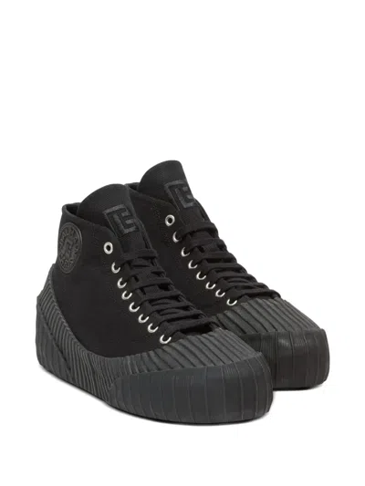 Balmain Riff Low Canvas Sneakers In Black