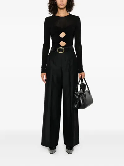 Alberta Ferretti Wide-leg Wool Blend Trousers With High Waist In Black