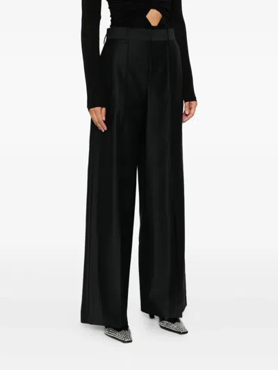 Alberta Ferretti Wide-leg Wool Blend Trousers With High Waist In Black