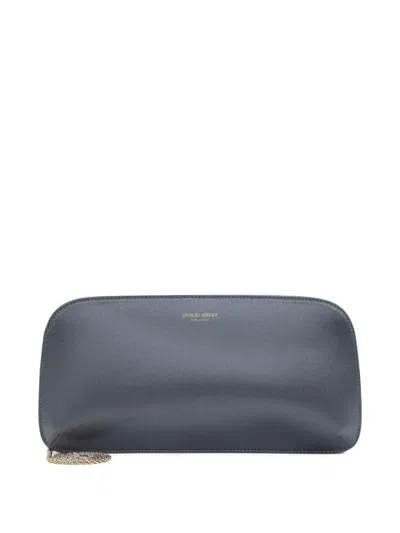 Giorgio Armani Chain Strap Rectangular Satin Handbag In Gray