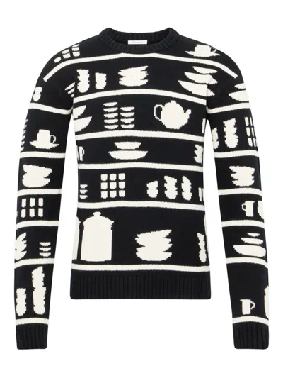 Jw Anderson J. W. Anderson Knit Sweater With Kitchenware Motifs In Black