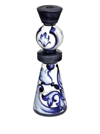 Dolce & Gabbana Large Floral-print Candle Holder In Blue