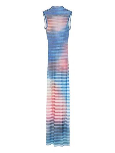 Jean Paul Gaultier Mesh Printed "air" Long Dress In Blue