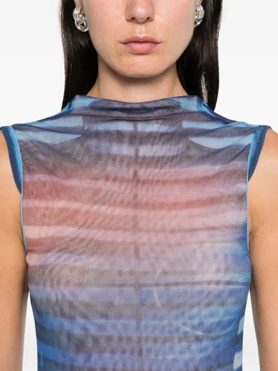 Jean Paul Gaultier Mesh Printed "air" Long Dress In Blue