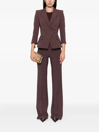 Elisabetta Franchi High-waisted Flared Pants With Decorative Button Details In Burgundy