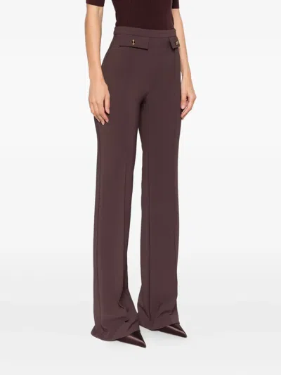 Elisabetta Franchi High-waisted Flared Pants With Decorative Button Details In Burgundy