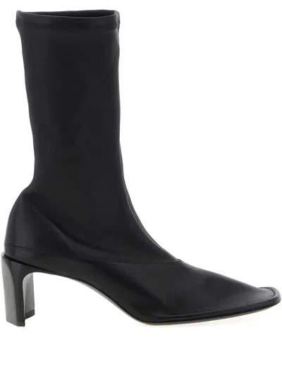 Jil Sander Square Toe Ankle Boots With Block Heel In Black