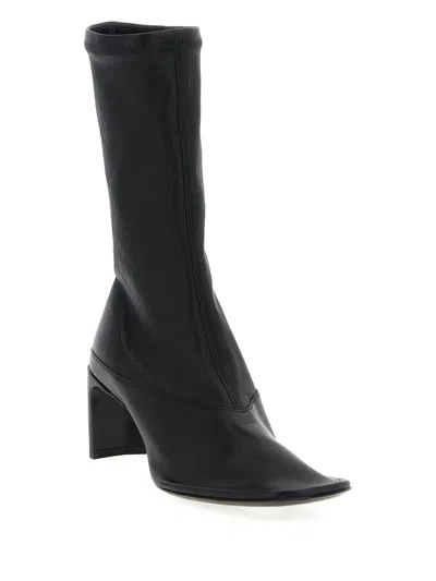 Jil Sander Square Toe Ankle Boots With Block Heel In Black