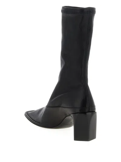 Jil Sander Square Toe Ankle Boots With Block Heel In Black
