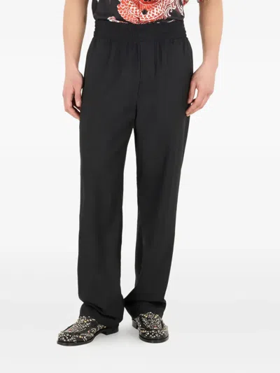 Roberto Cavalli Elasticated-waist Virgin-wool Trousers In Black