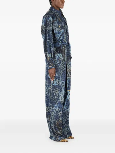 Roberto Cavalli Jumpsuit With Leopard Print In Blue