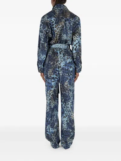 Roberto Cavalli Jumpsuit With Leopard Print In Blue