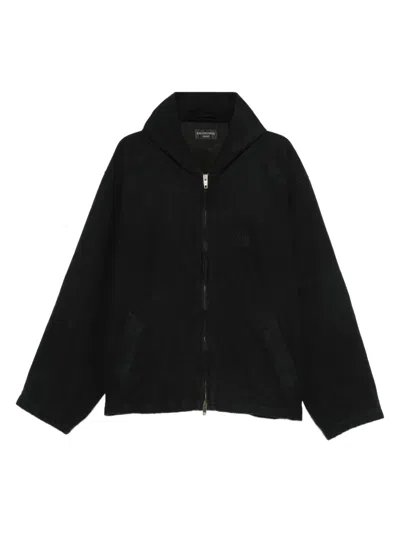 Balenciaga Hooded Zip-up Jacket For Men In Black