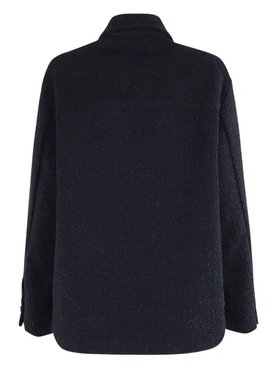 Pinko Shiny Metallic Textured Jacket With Gold Buttons In Blue