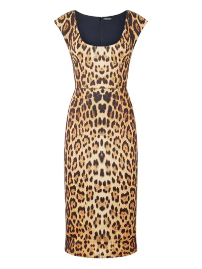 Roberto Cavalli Womens Naturale Leopard-print Woven Midi Dress In Brown